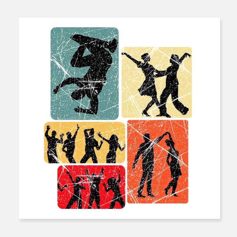 Silhouettes de danse dans un bloc rétro Poster 20 x 20 cm