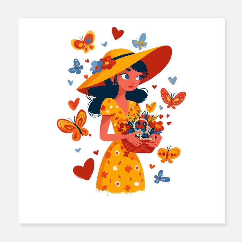 Fée du printemps avec panier de fleurs Poster 20 x 20 cm