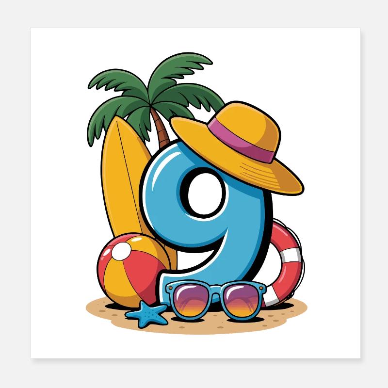 Vacances du 9e anniversaire 9 ans Poster 20 x 20 cm