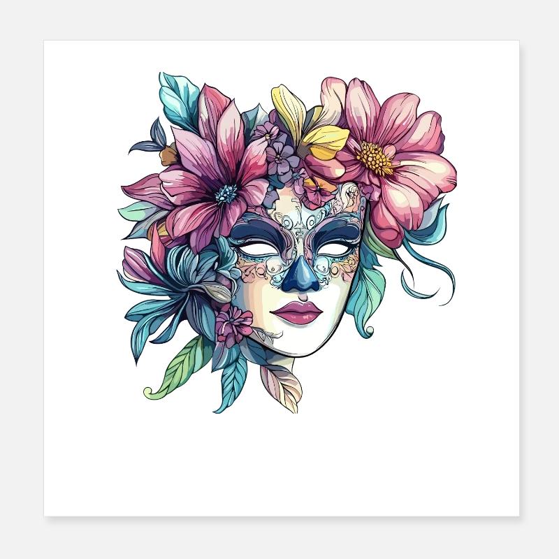 Floral mask in masquerade ball style Poster 8" x 8" (20x20 cm)