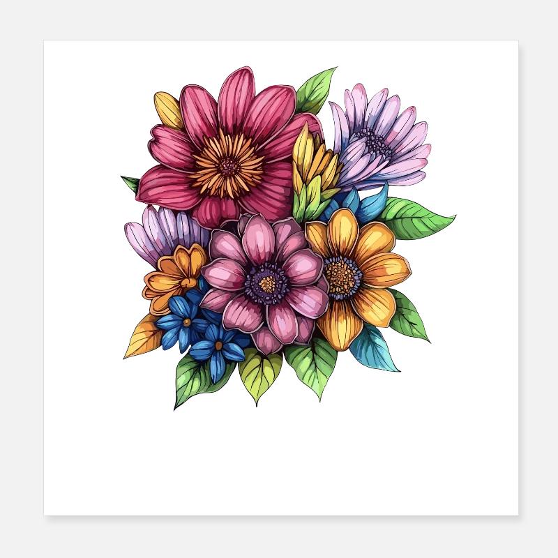 Explosion de couleurs du tourbillon de fleurs Poster 20 x 20 cm