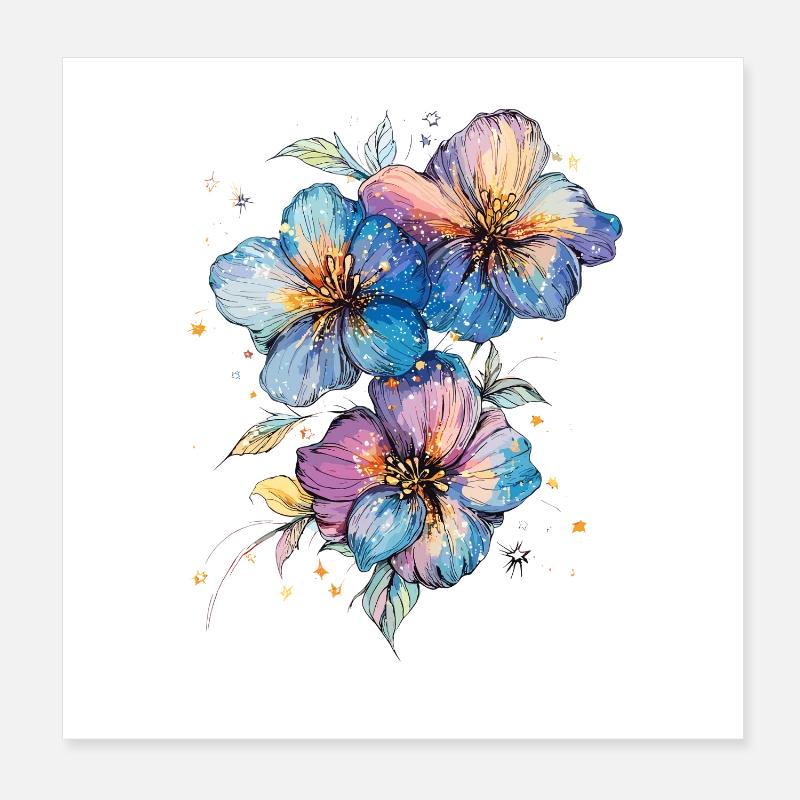 Bouquet de fleurs aquarellé Poster 20 x 20 cm