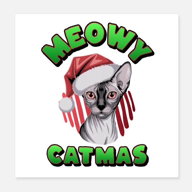 Christmas Sphynx Cat Santa  Poster 8" x 8" (20x20 cm)