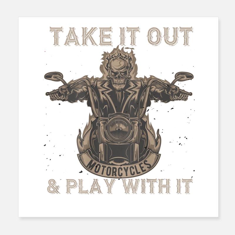 Take It Out Motorcycles Skull Poster 8" x 8" (20x20 cm)