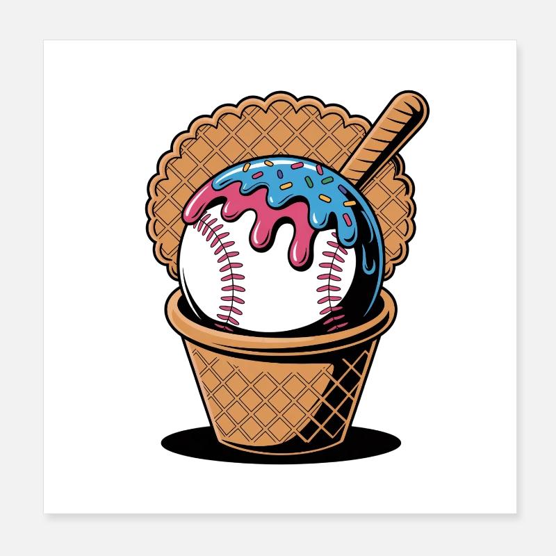Baseball Eiscreme In Waffel Mit Schläger Poster 8" x 8" (20x20 cm)