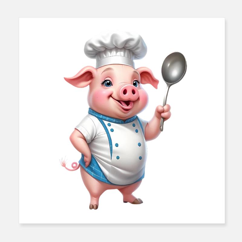 Kochschwein Chef mit Löffel Poster 20x20 cm