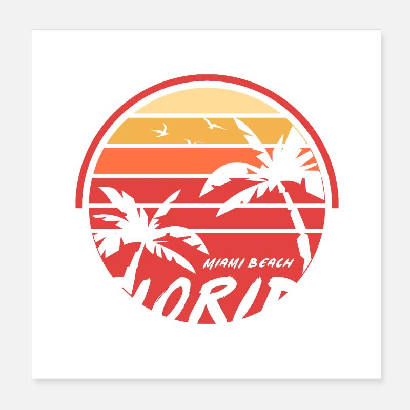 Miami Sunset Palms Floride Poster 20 x 20 cm