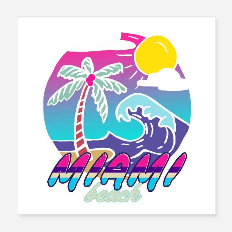 Miami Beach Neon Palm Trees Poster 8" x 8" (20x20 cm)