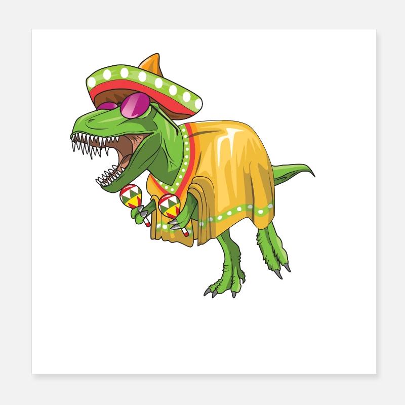 Rawring Dinosaur Sombrero Cinco De Mayo Funny TRex Poster 8" x 8" (20x20 cm)