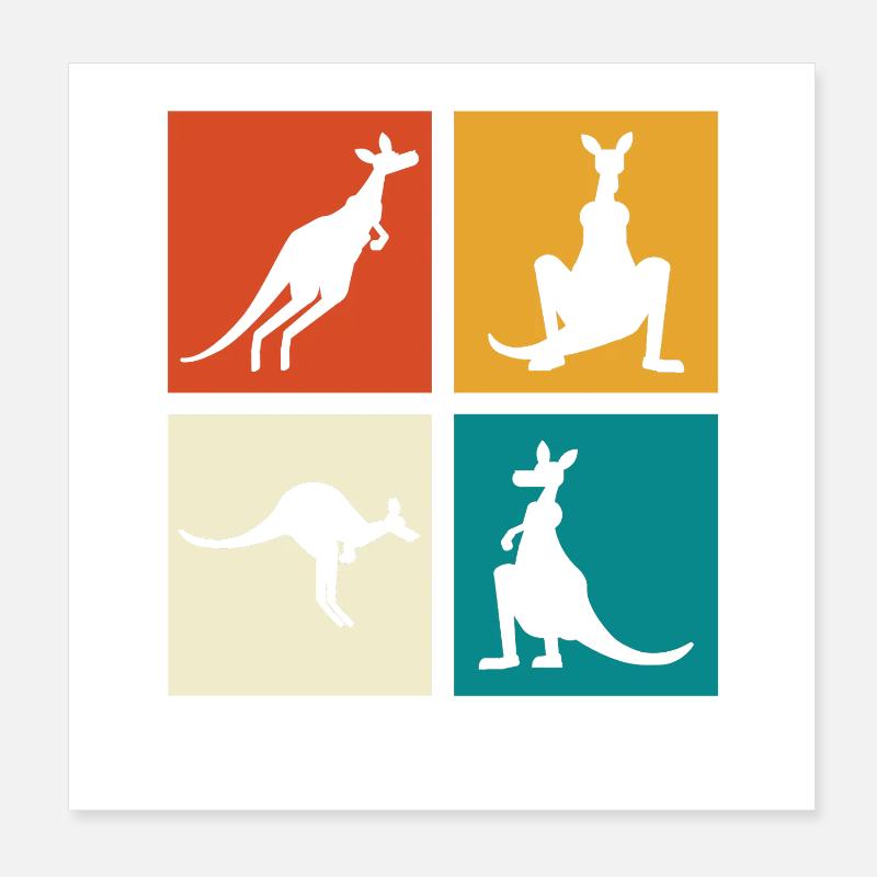 Känguru Vierbild Silhouetten Poster 20x20 cm