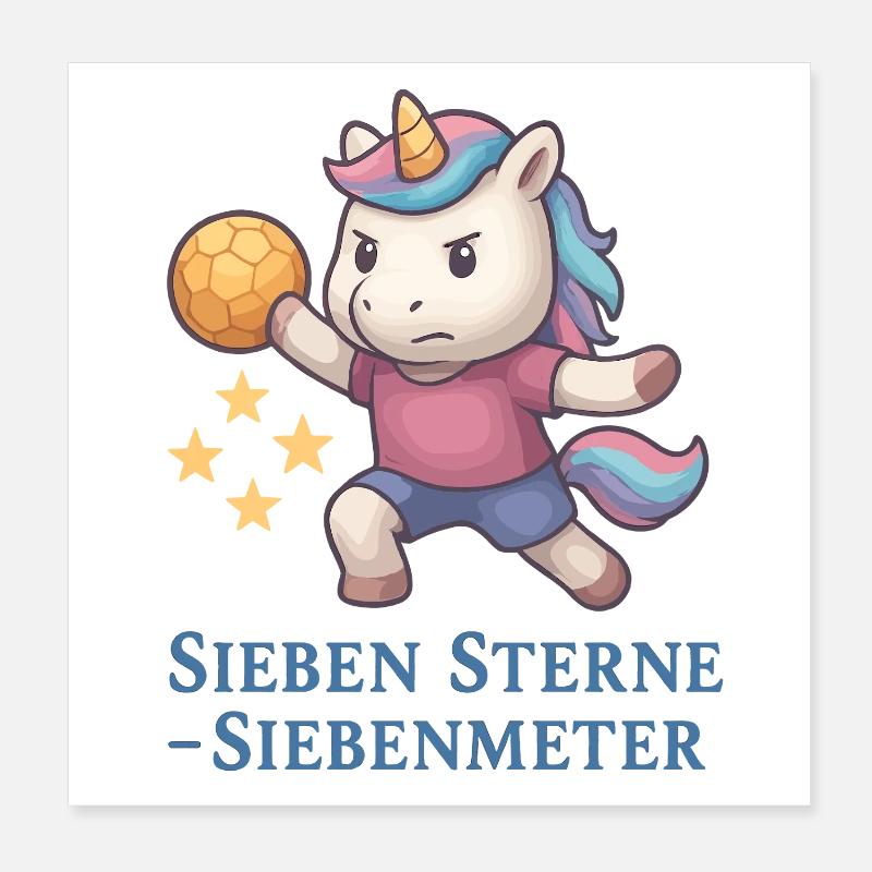 Einhorn Handball Sieben Sterne Siebenmeter Poster 20x20 cm