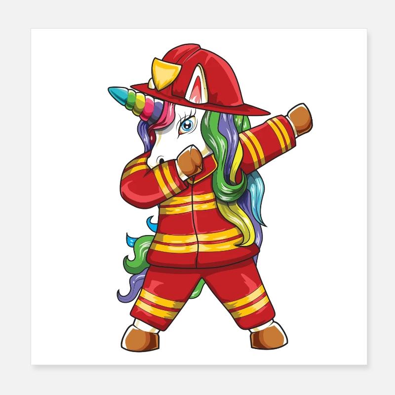 Pompier licorne en tamponnage, Papa Premier intervenant Gi Poster 20 x 20 cm