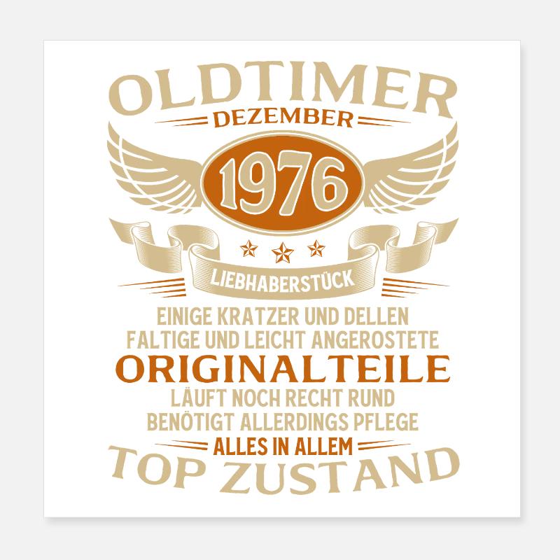 49. Geburtstag Geschenk Oldtimer Dezember 1976 Poster 20x20 cm