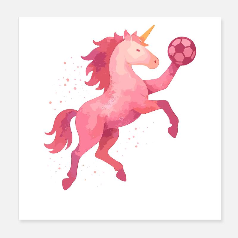 Einhorn Handball Aquarell, pinkes Pferd, Mädchen Poster 20x20 cm