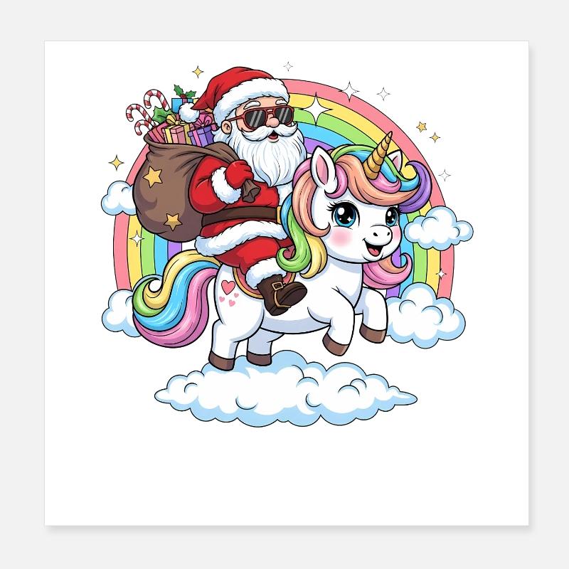 Weihnachtsmann Einhorn  Poster 20x20 cm