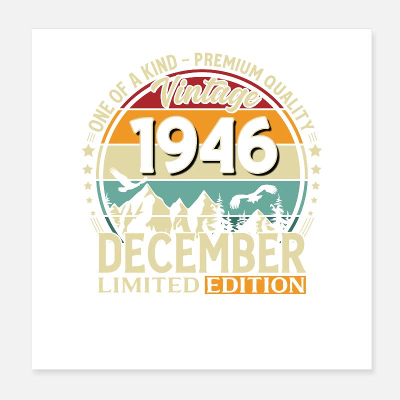79e anniversaire Millésime décembre 1946 Poster 20 x 20 cm