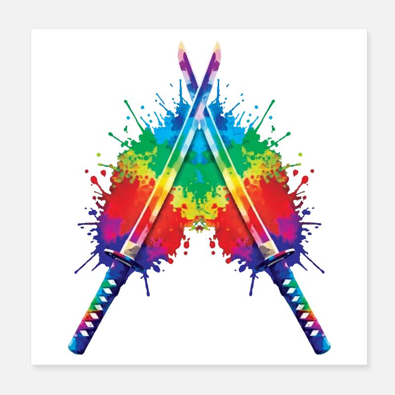 Katanas Splash Art – Japanische Schwerter Samurai-Kunst Poster 20x20 cm
