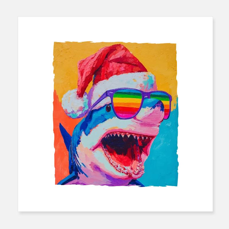 Portrait de Noël du requin Poster 20 x 20 cm