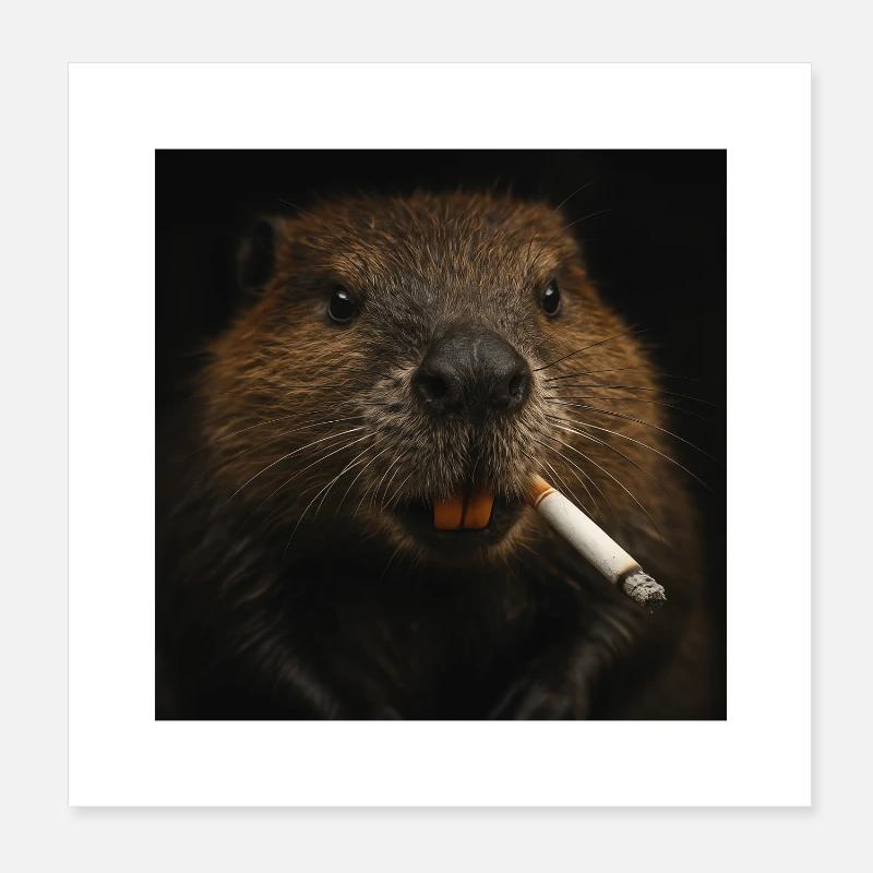 Smoking Beaver Poster 20x20 cm