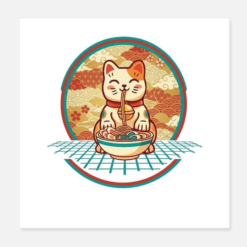 Maneki Neko Ramen Glücksbringer Katze Poster 20x20 cm
