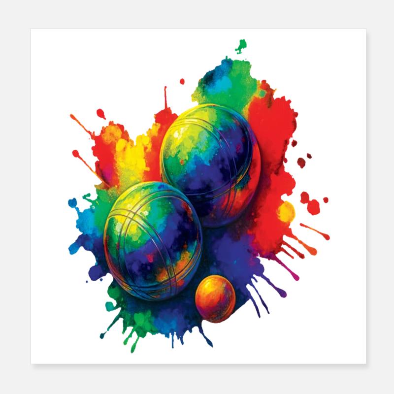 Pétanque Splash Art - Colorful Ball Game Poster 8" x 8" (20x20 cm)