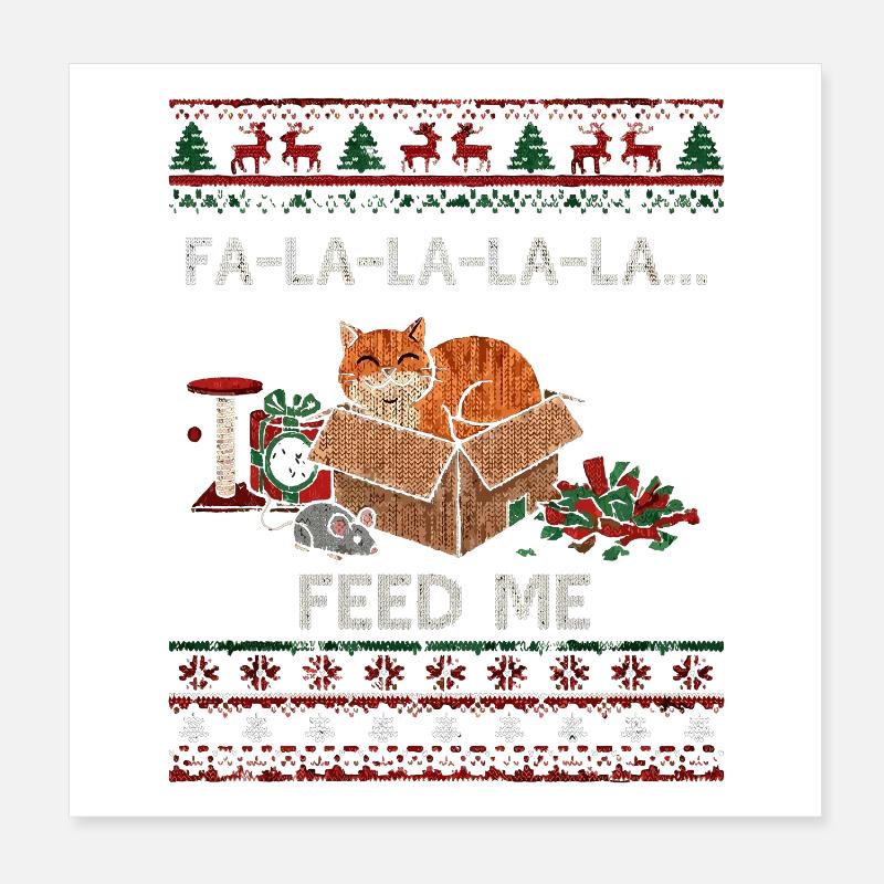 Weihnachtskatze im Karton – Futterbitten Poster 20x20 cm