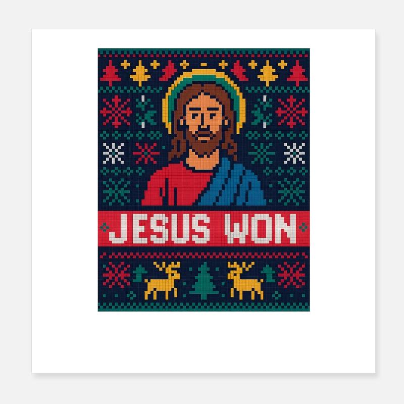 Jesus Won Pixel Weihnachtschristlicher Glaube Poster 20x20 cm