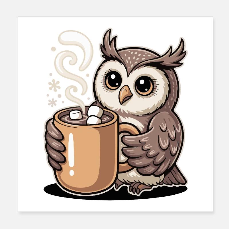 Cuddly owl with cocoa Poster 8" x 8" (20x20 cm)