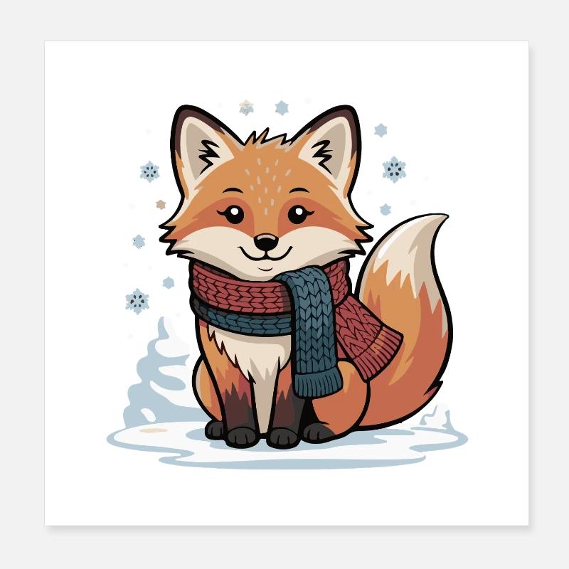 Renard d’hiver avec écharpe Poster 20 x 20 cm