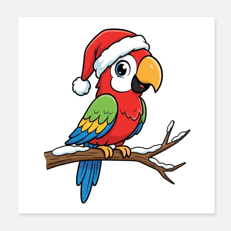 Perroquet de Noël sur la branche Poster 20 x 20 cm