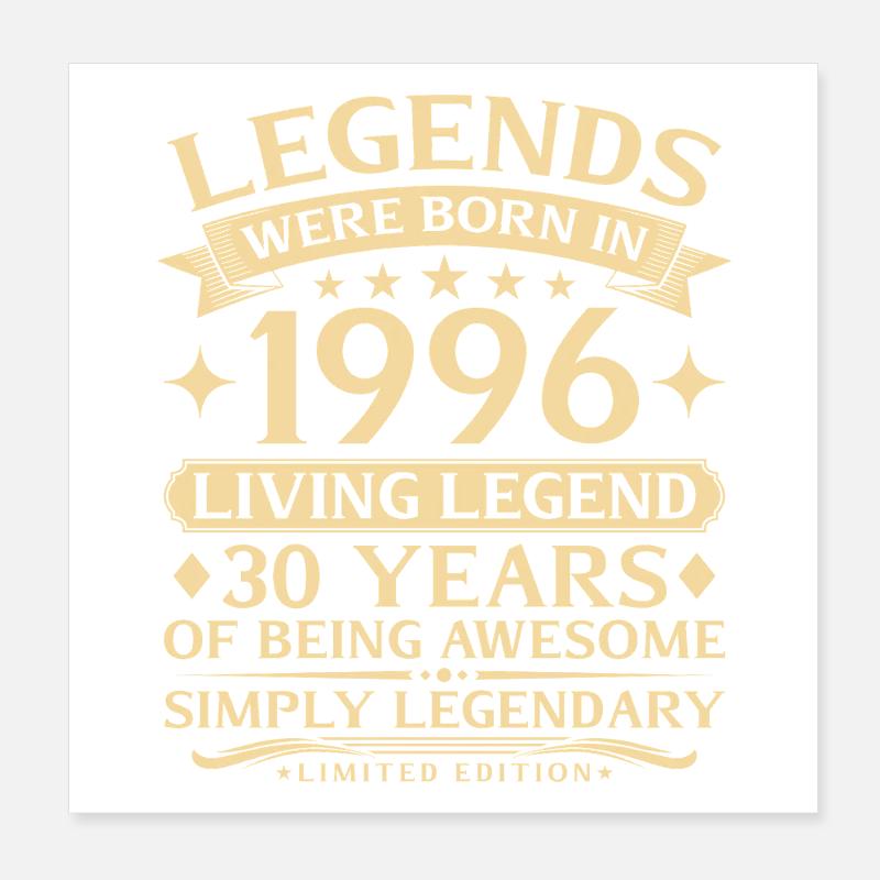 Millésime 1996 Née 30e anniversaire Poster 20 x 20 cm