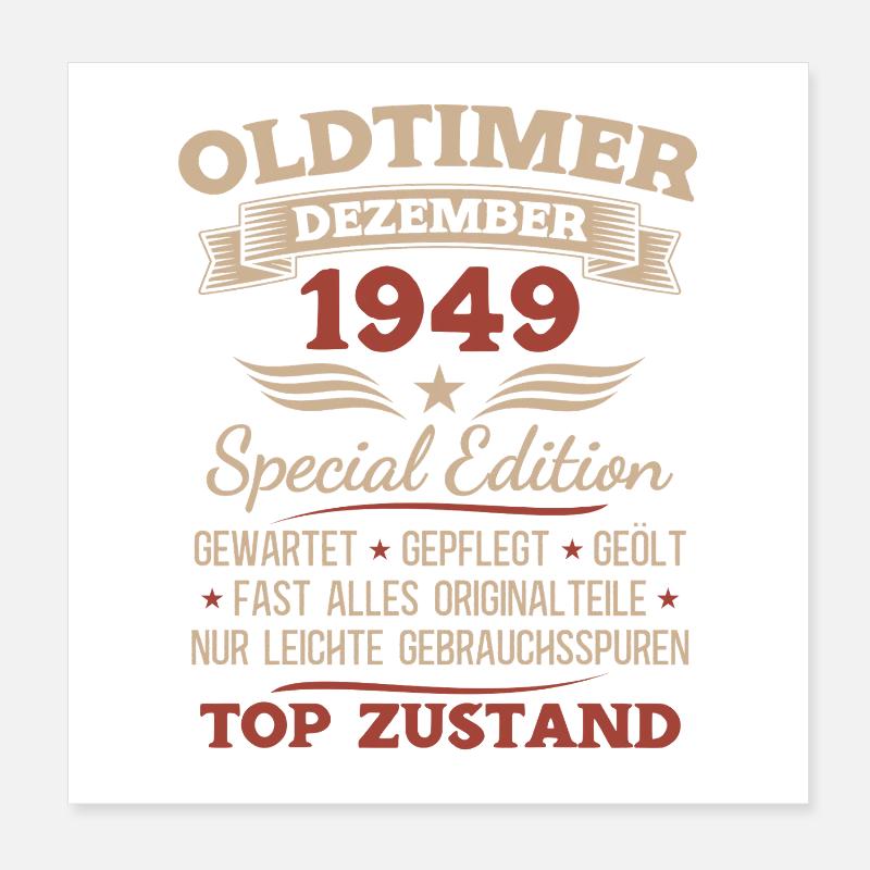 76. Geburtstag Geschenk Oldtimer Dezember 1949 Poster 20x20 cm