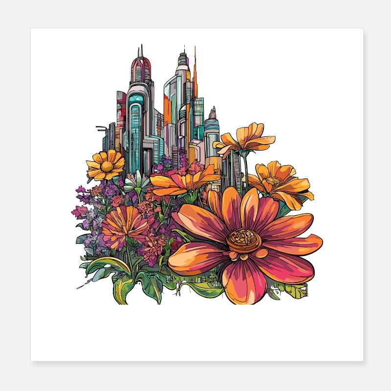 Blooming Skyline Color Explosion Poster 8" x 8" (20x20 cm)