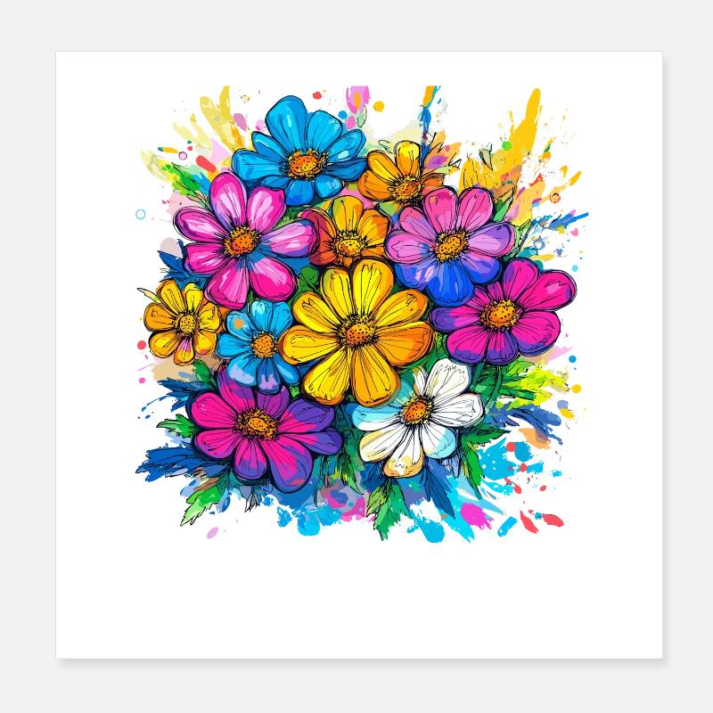 Bouquet de fleurs d’eau colorées Poster 20 x 20 cm