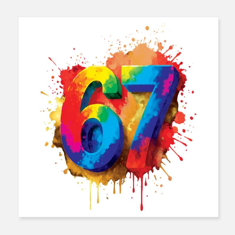 Nummer 67 Splash Colorful Design Nummer Poster 20x20 cm