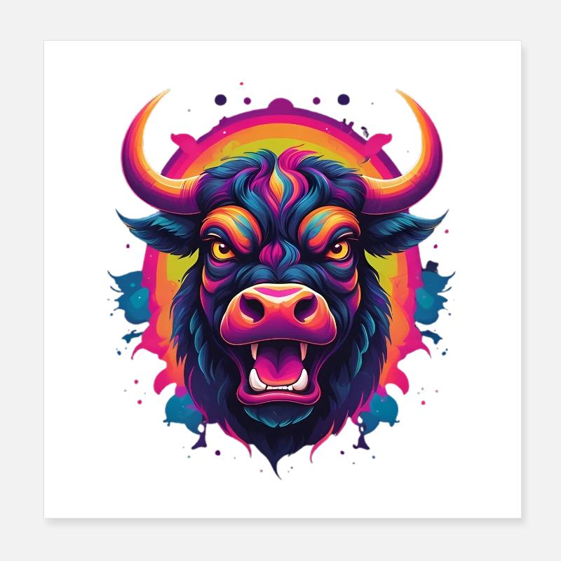 Tête de taureau néon – explosion de couleurs Poster 20 x 20 cm