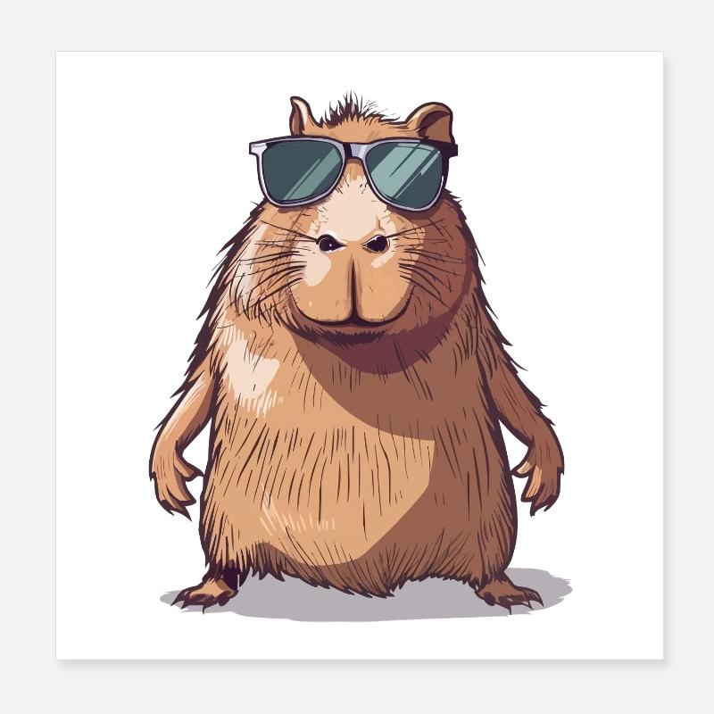 Casual Capybara with Sunglasses Comic Poster 8" x 8" (20x20 cm)