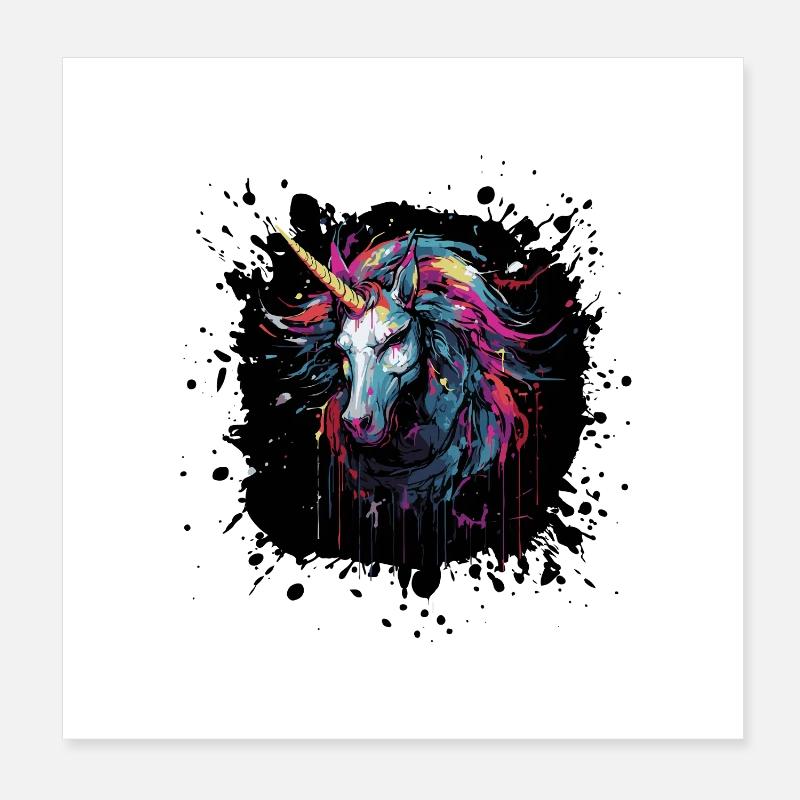 Art de licorne en éclaboussures de couleur Poster 20 x 20 cm