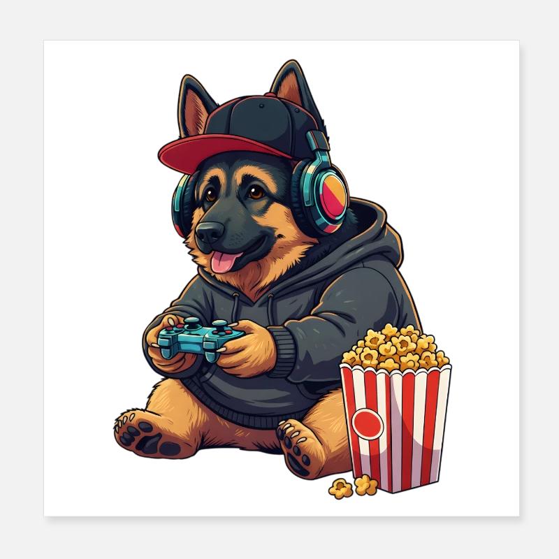 Deutscher Schäferhund mit Popcorn Poster 20x20 cm