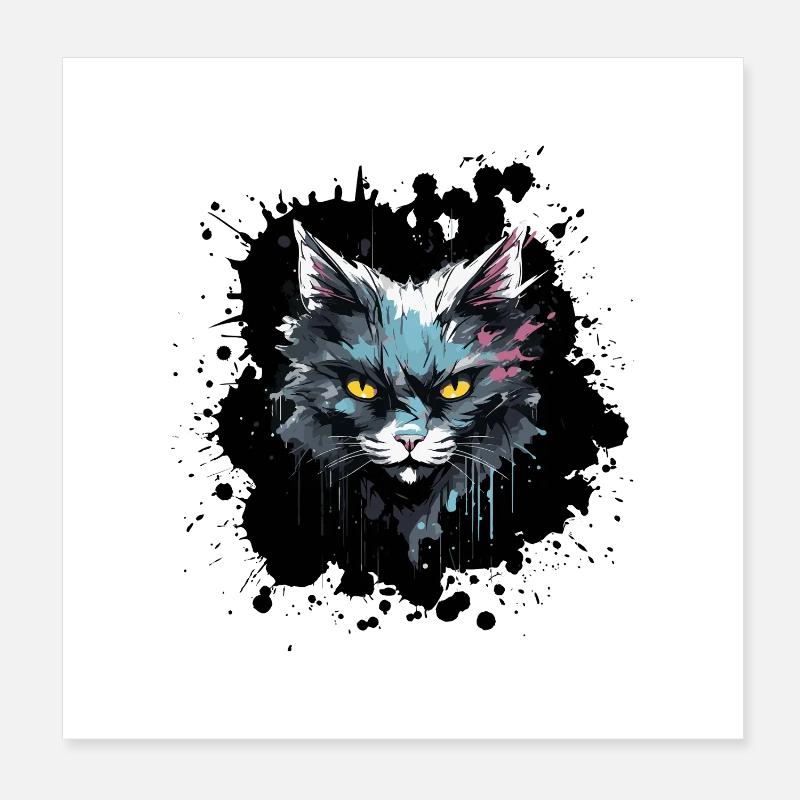 Cat's Head Neon Splash Poster 8" x 8" (20x20 cm)