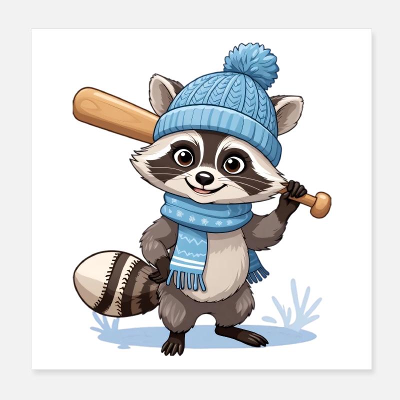 Raton laveur d’hiver avec batte de baseball Poster 20 x 20 cm