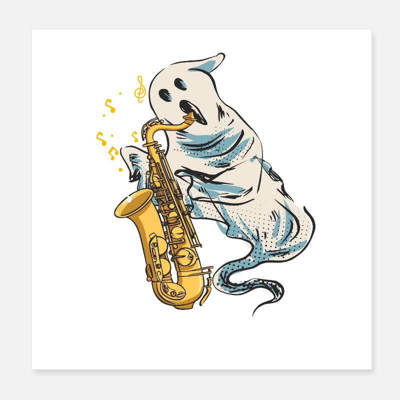 Spooky Saxophone Saxophonist Ghost Poster 8" x 8" (20x20 cm)