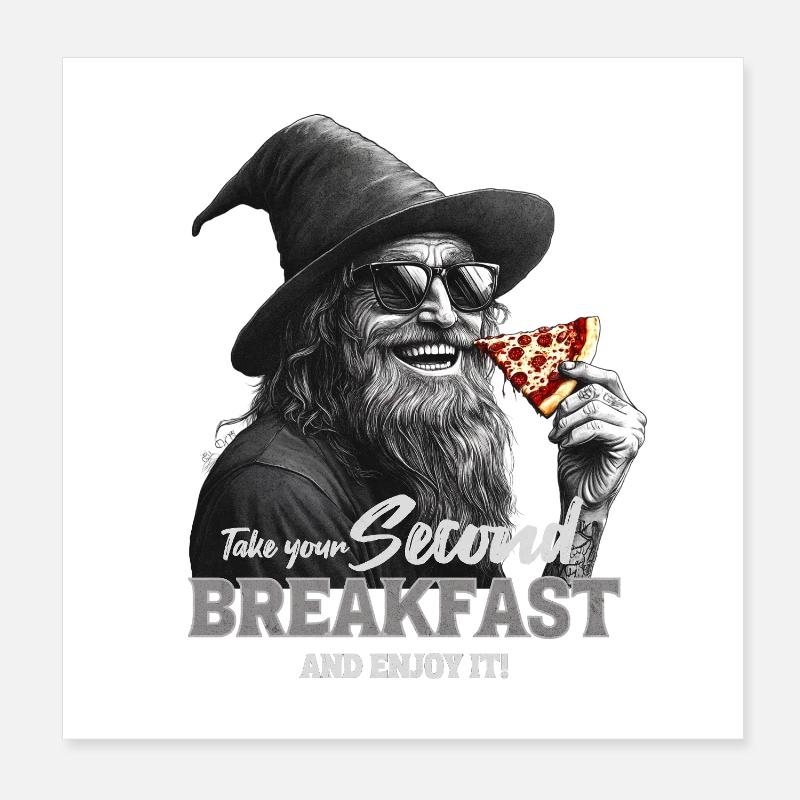 Magicien drôle avec une pizza Poster 20 x 20 cm