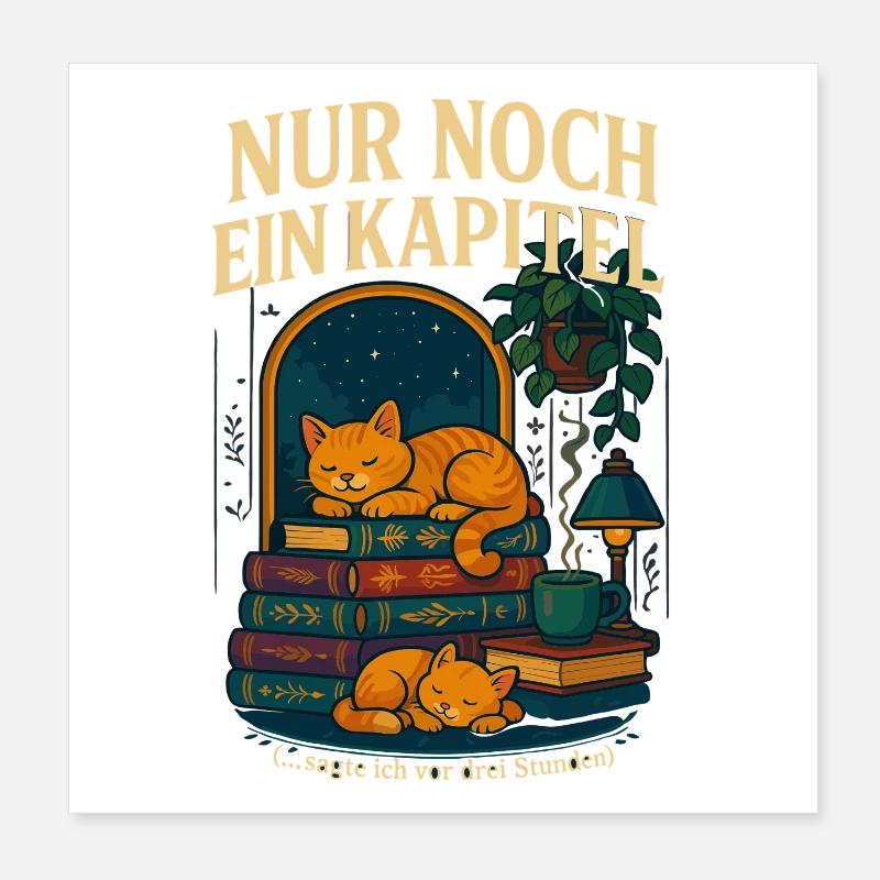 Reading Cat Bookworm, Only One More Chapter Poster 8" x 8" (20x20 cm)