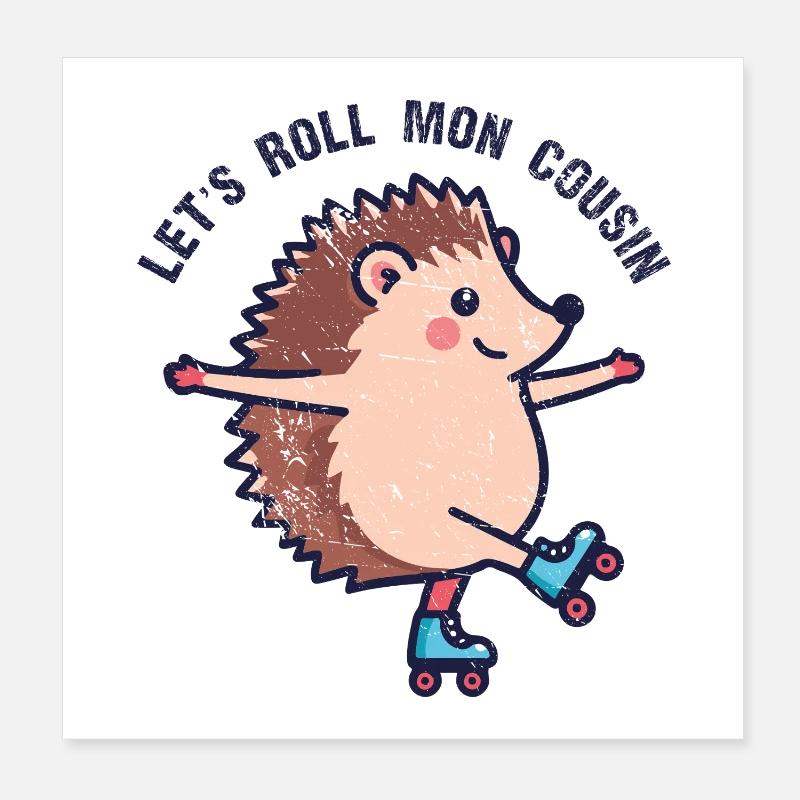 Niglo sur des roller - Hérisson drôle vintage Poster 20 x 20 cm
