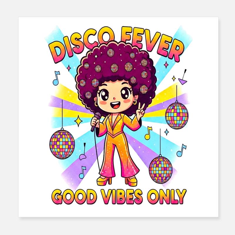 DISCO FEVER Cute Comic 70er Poster 20x20 cm