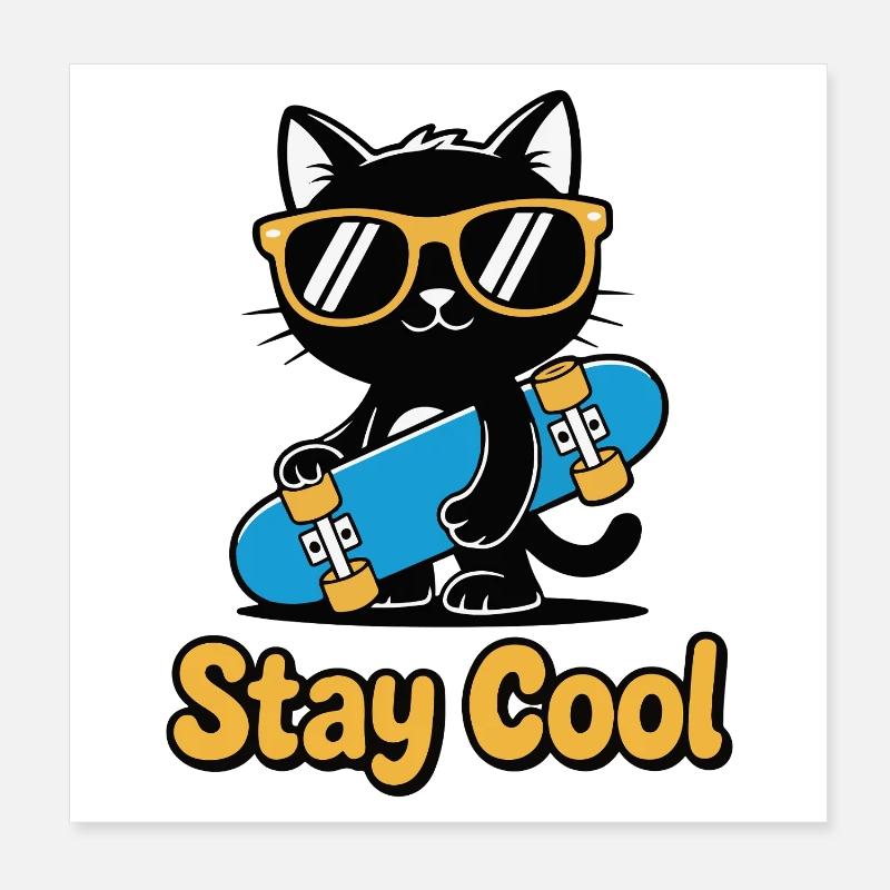 Stay Cool Cat Skateboard Poster 20 x 20 cm