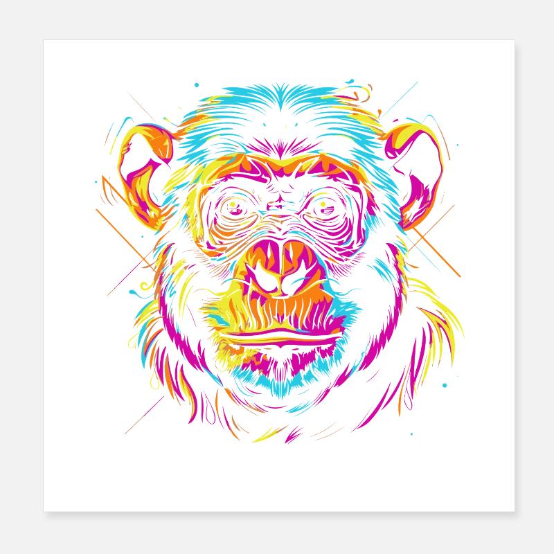 Neon Monkey Head in Pop Art Style Poster 8" x 8" (20x20 cm)