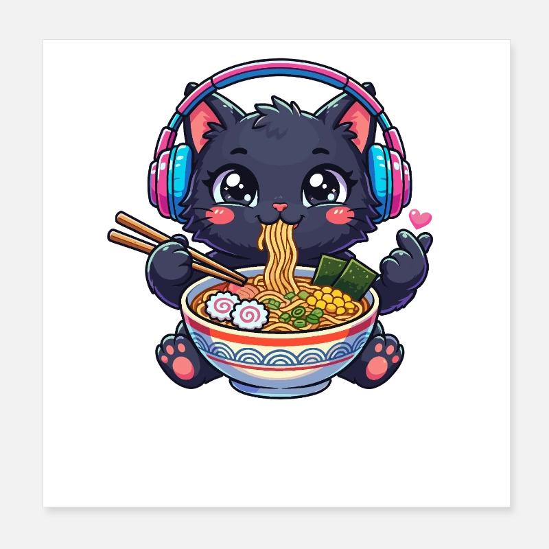 K-pop de ramen chat noir kawaï Poster 20 x 20 cm