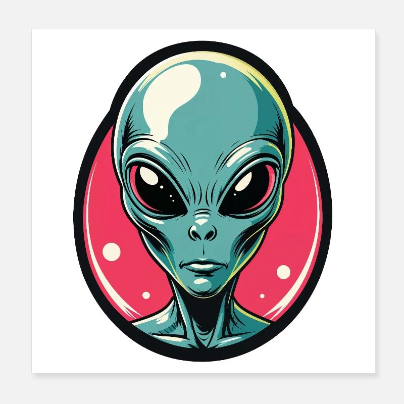 Neon Alien Kopf Portrait Poster 20x20 cm